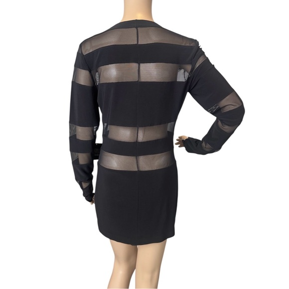 Norma Kamali Spliced Long Sleeve Pickleball Black Dress With Black Mesh - Picture 2 of 15